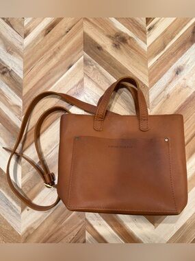 Portland Leather Mini Crossbody Tote in Honey with zipper